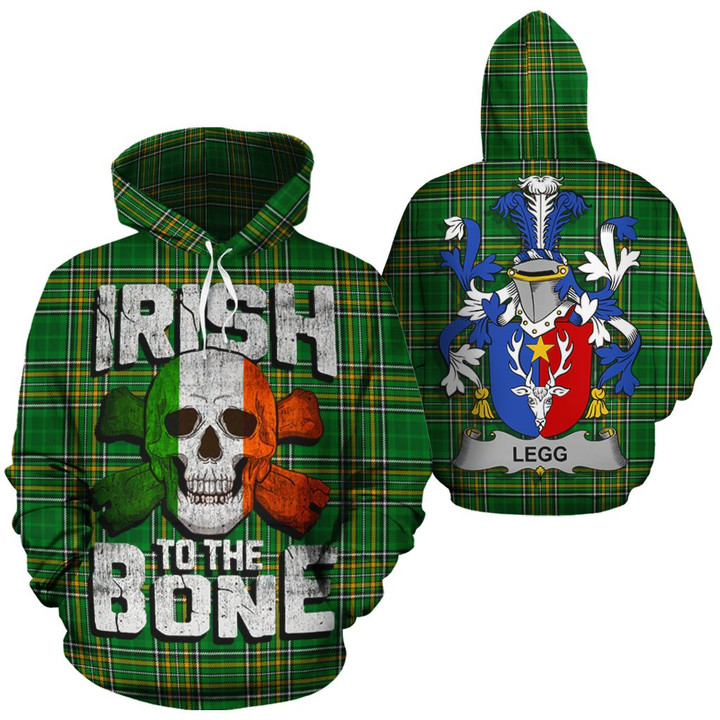 Legg Family Crest Ireland National Tartan Irish To The Bone Hoodie