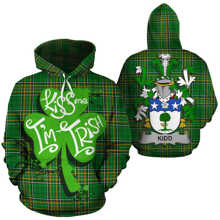 Kidd Family Crest Ireland National Tartan Kiss Me I'm Irish Hoodie