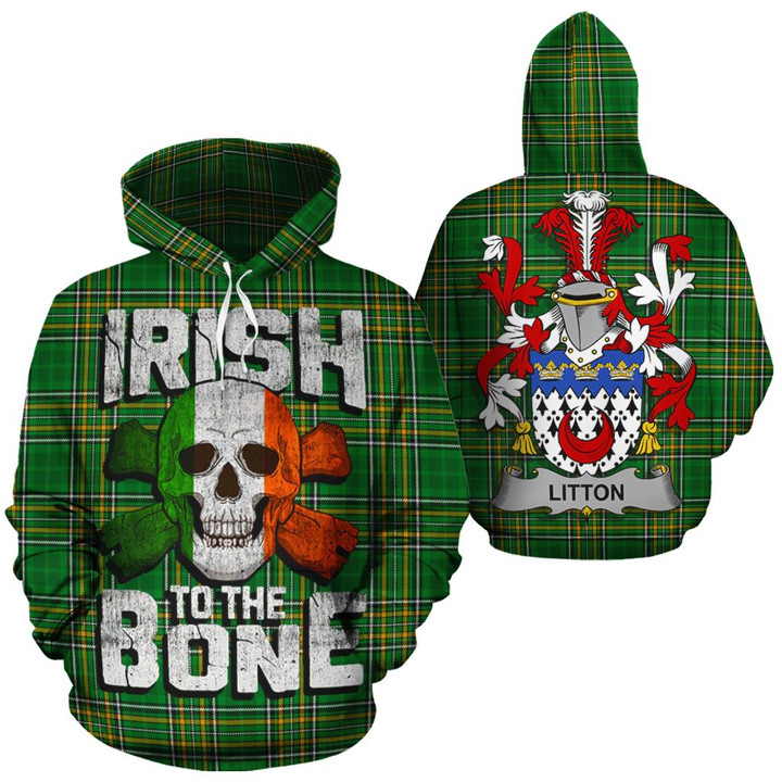 Litton Family Crest Ireland National Tartan Irish To The Bone Hoodie