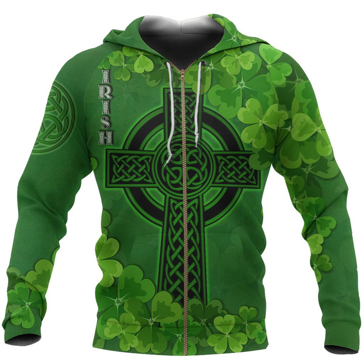 Ireland Zip Hoodie Irish Celtic Cross Shamrock TH5