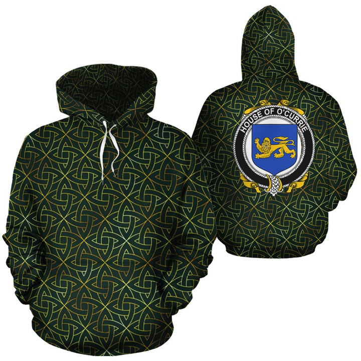 O'Currie Family Crest Ireland Background Gold Symbol Hoodie