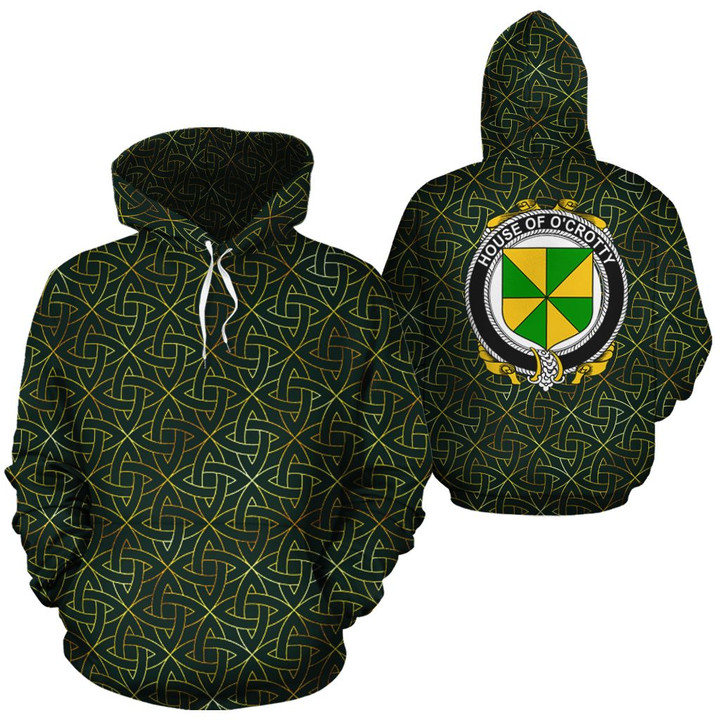 O'Crotty Family Crest Ireland Background Gold Symbol Hoodie
