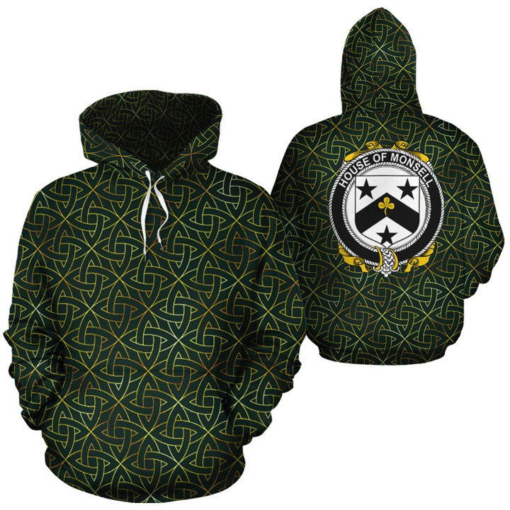 Monsell Family Crest Ireland Background Gold Symbol Hoodie