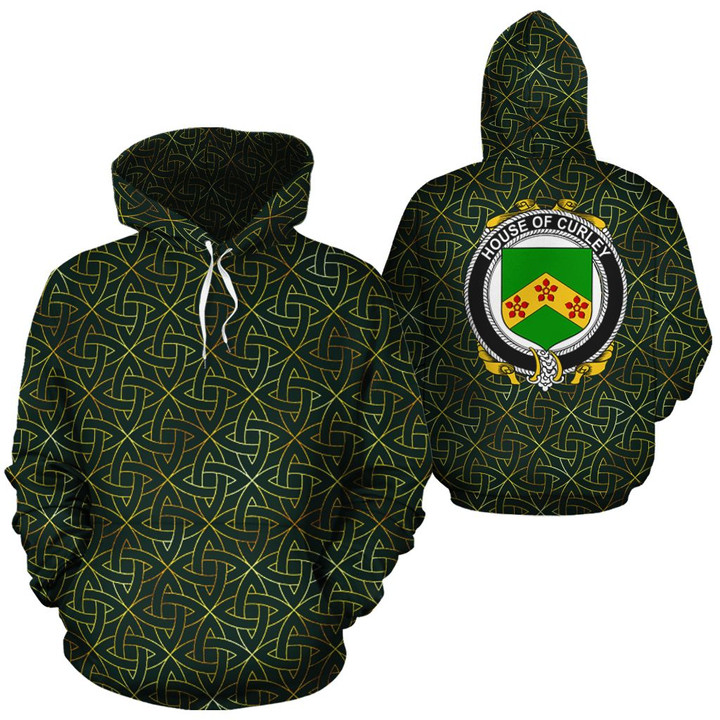 Curley Family Crest Ireland Background Gold Symbol Hoodie