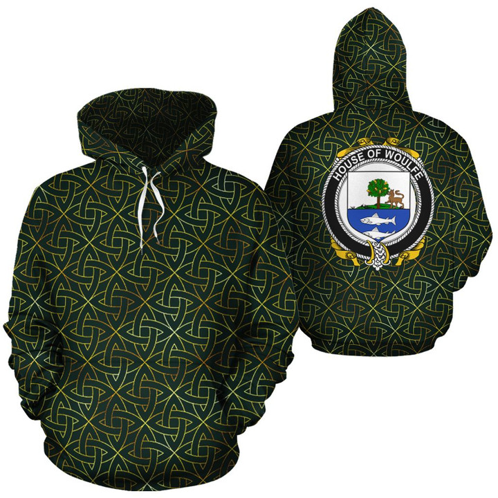 Woulfe Family Crest Ireland Background Gold Symbol Hoodie