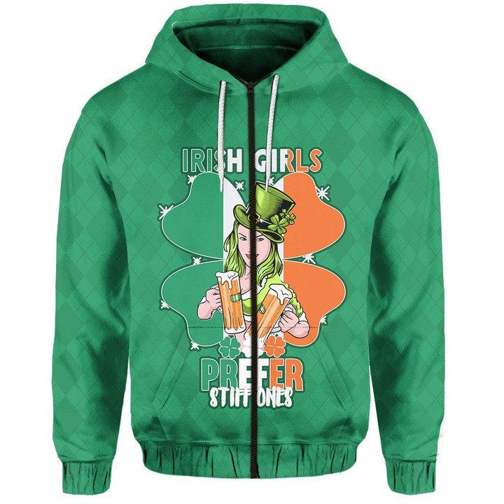 Patrick's Day Zip Hoodie Irish Girl Shamrock  | 1stIreland