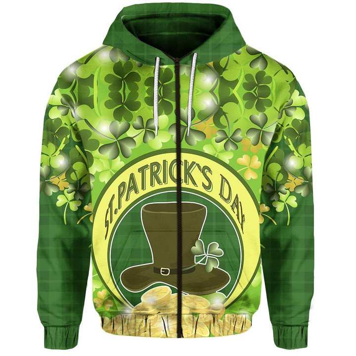 St. Patrick's Day Zip Hoodie Shamrock  | 1stIreland