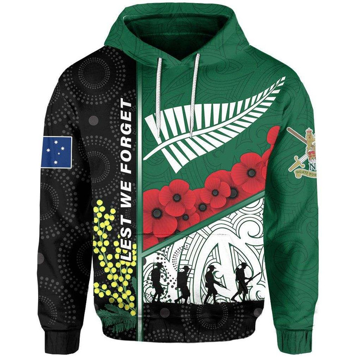 Anzac Day - Lest We Forget Hoodie Australia Indigenous and New Zealand Maori | 1st New Zealand