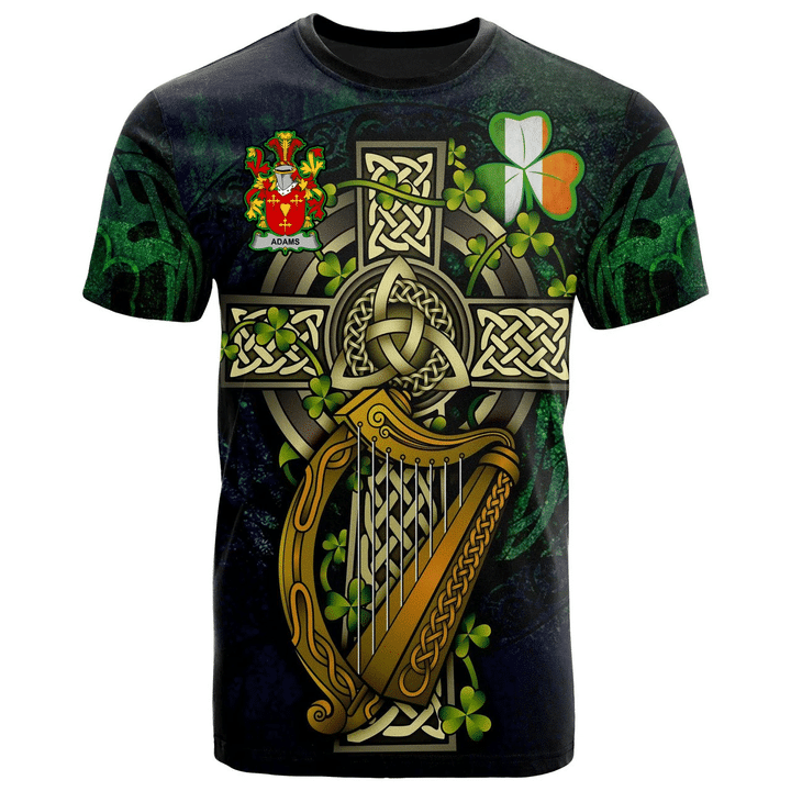 1stireland Ireland T-Shirt - Adams Irish with Celtic Cross Tee - Irish Family Crest A7 | 1stireland.com