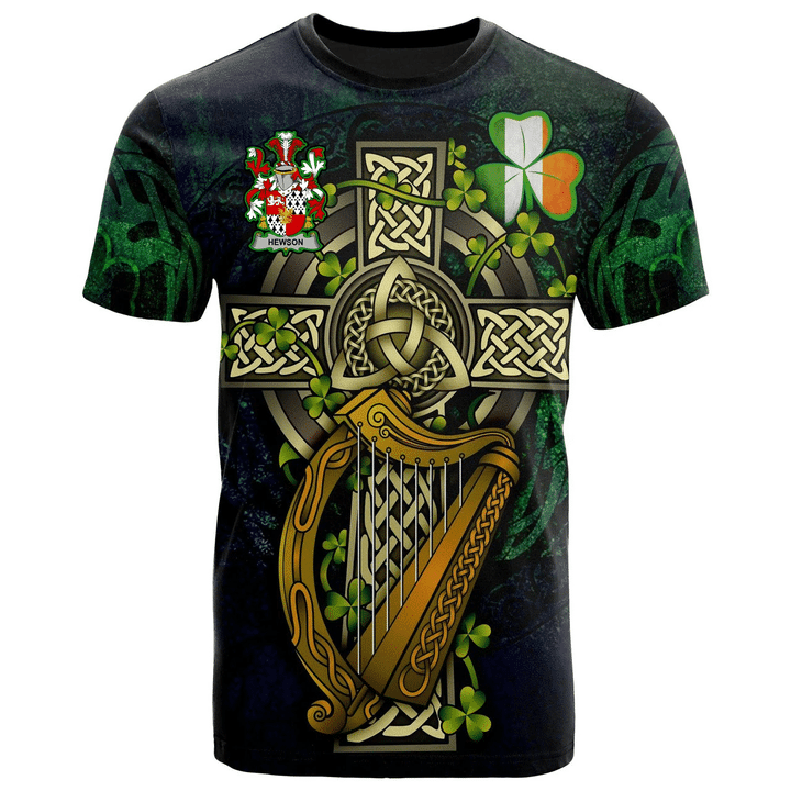 1stireland Ireland T-Shirt - Hewson Irish with Celtic Cross Tee - Irish Family Crest A7 | 1stireland.com