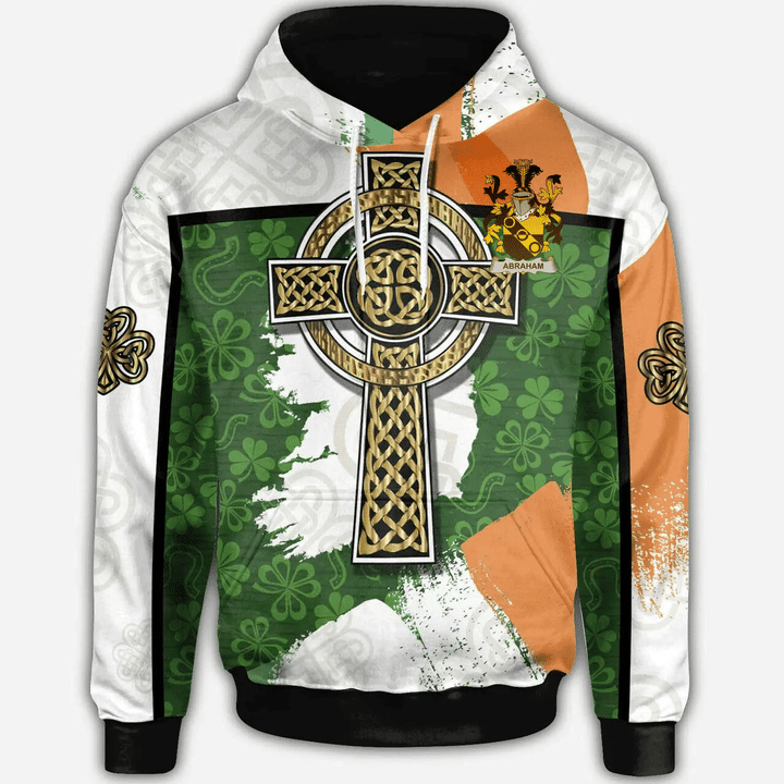 1stIreland Ireland Hoodie - Abraham Irish Family Crest Hoodie - Irish Shamrock With Celtic Cross A7 | 1stIreland.com