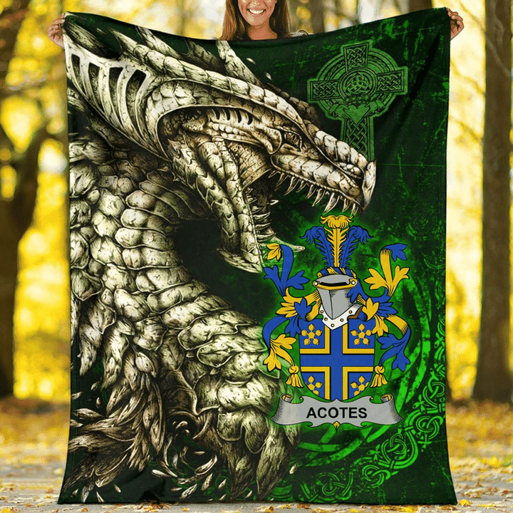 1stIreland Ireland Premium Blanket - Acotes Family Crest Blanket - Dragon Claddagh Cross A7 | 1stIreland.com