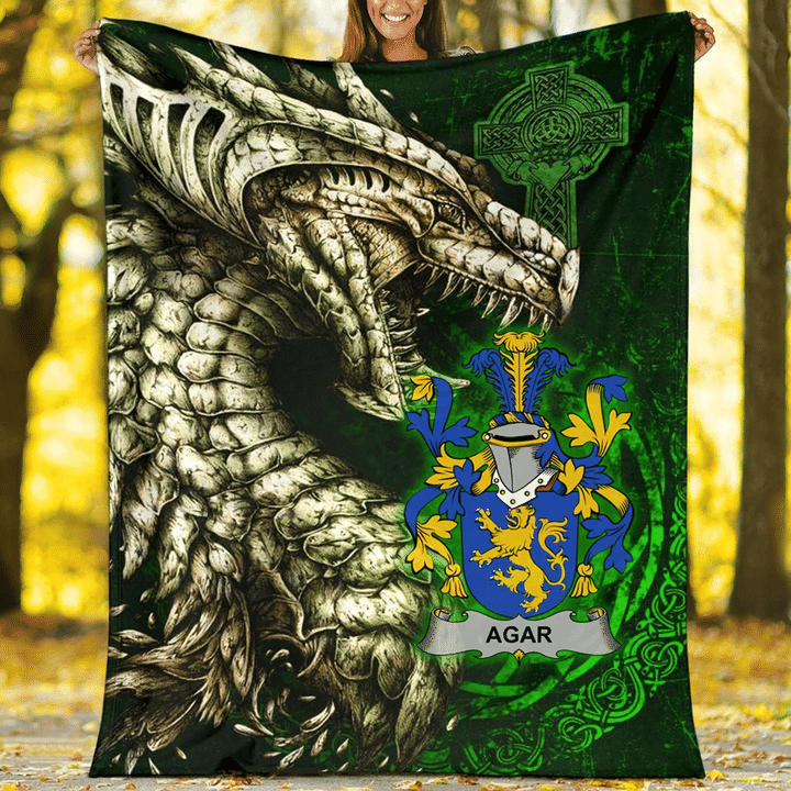1stIreland Ireland Premium Blanket - Agar Family Crest Blanket - Dragon Claddagh Cross A7 | 1stIreland.com