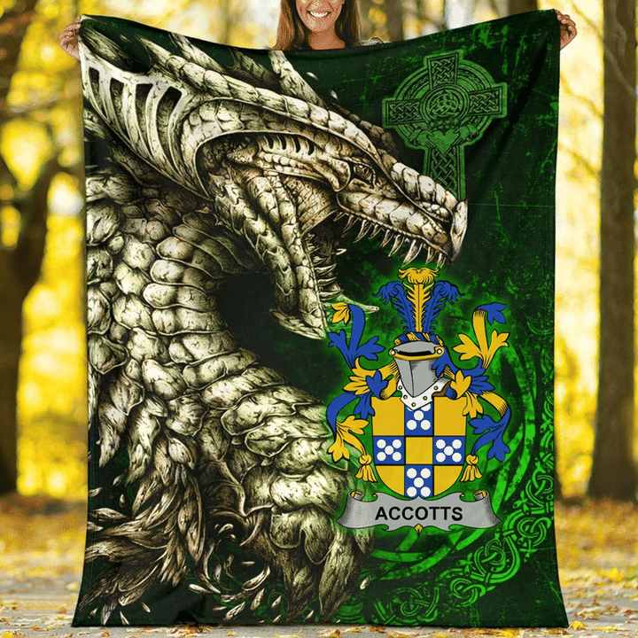 1stIreland Ireland Premium Blanket - Accotts Family Crest Blanket - Dragon Claddagh Cross A7 | 1stIreland.com