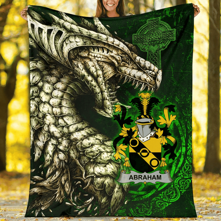1stIreland Ireland Premium Blanket - Abraham Family Crest Blanket - Dragon Claddagh Cross A7 | 1stIreland.com