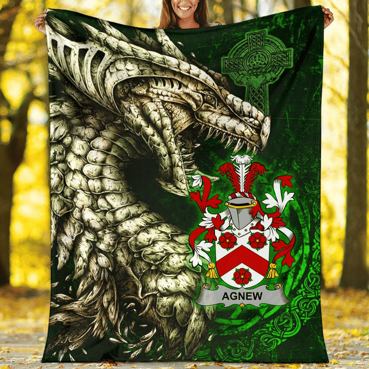 1stIreland Ireland Premium Blanket - Agnew Family Crest Blanket - Dragon Claddagh Cross A7 | 1stIreland.com