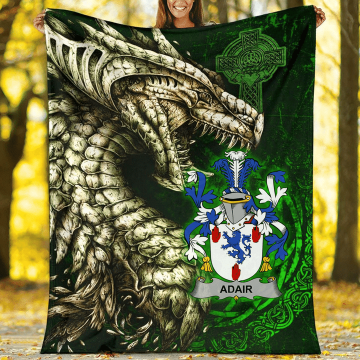 1stIreland Ireland Premium Blanket - Adair Family Crest Blanket - Dragon Claddagh Cross A7 | 1stIreland.com