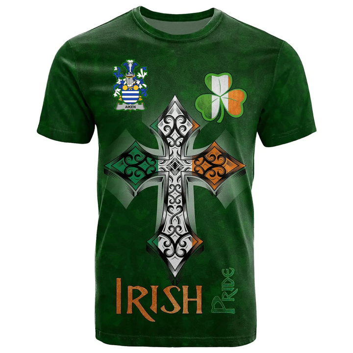 1stIreland Ireland T-Shirt - Aiken Irish Family Crest Ireland Pride A7 | 1stIreland.com