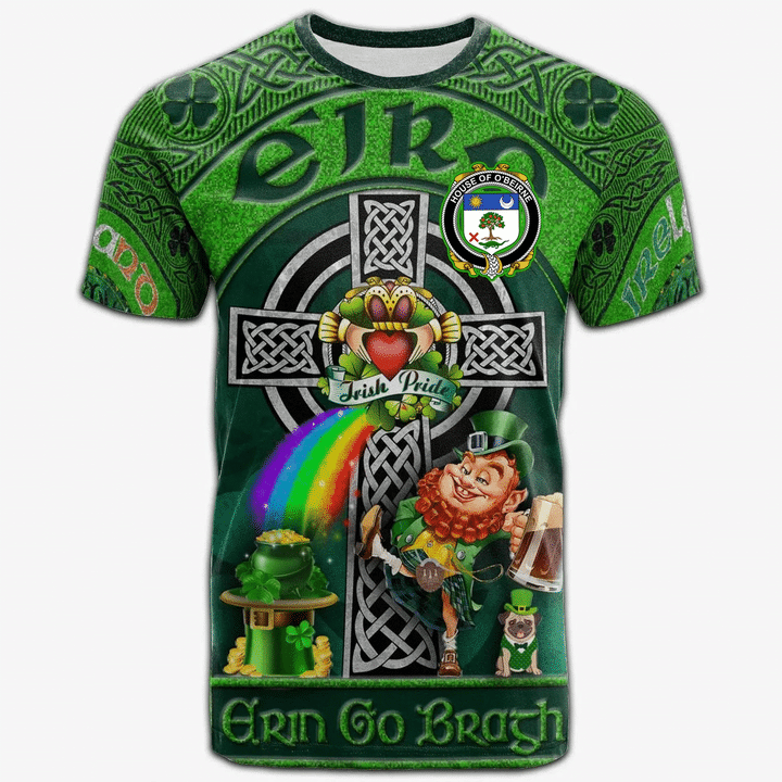 1stIreland Ireland T-Shirt - House of O'BEIRNE Crest Tee - Irish Shamrock with Claddagh Ring Cross A7 | 1stIreland.com