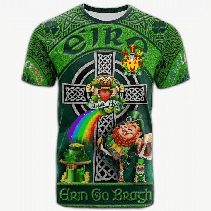 1stIreland Ireland T-Shirt - Worthing Crest Tee - Irish Shamrock with Claddagh Ring Cross A7 | 1stIreland.com