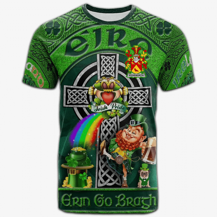 1stIreland Ireland T-Shirt - Edgeworth Crest Tee - Irish Shamrock with Claddagh Ring Cross A7 | 1stIreland.com