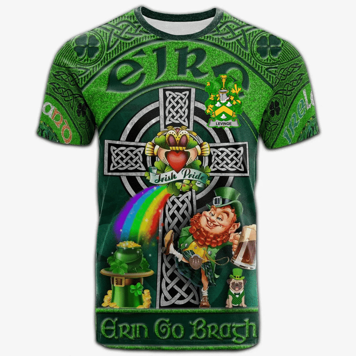 1stIreland Ireland T-Shirt - Levinge or Levens Crest Tee - Irish Shamrock with Claddagh Ring Cross A7 | 1stIreland.com