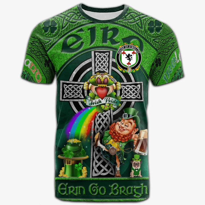 1stIreland Ireland T-Shirt - House of O'MOLLOY Crest Tee - Irish Shamrock with Claddagh Ring Cross A7 | 1stIreland.com