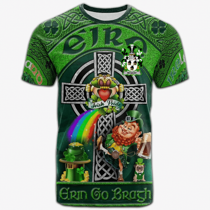 1stIreland Ireland T-Shirt - McQuay or MacQuay Crest Tee - Irish Shamrock with Claddagh Ring Cross A7 | 1stIreland.com