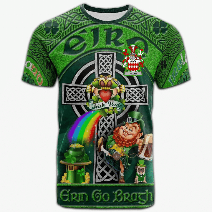 1stIreland Ireland T-Shirt - Allyn Crest Tee - Irish Shamrock with Claddagh Ring Cross A7 | 1stIreland.com
