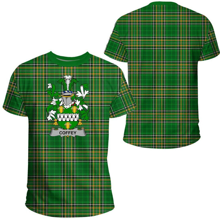 1stIreland Ireland Tee - Coffey or O'Coffey Irish Family Crest T-Shirt Irish National Tartan (Version 2.0) A7 | 1stIreland.com