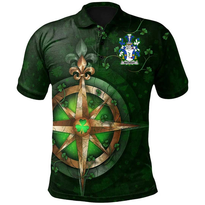 1stIreland Ireland Clothing - Mackesy Irish Family Crest Polo Shirt - Celtic Irish Compass & Shamrock A7 | 1stIreland.com