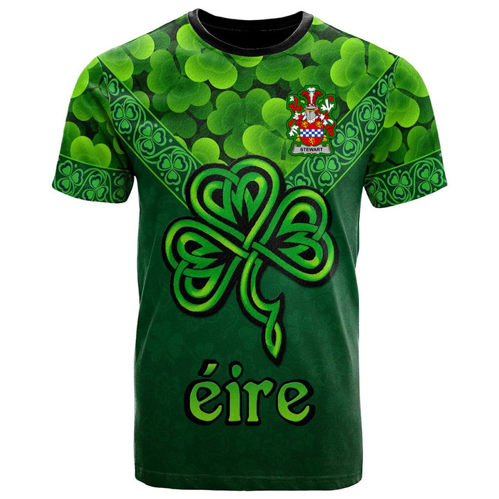 1stIreland Ireland T-Shirt - Stewart Irish Family Crest T-Shirt - Irish Shamrock Triangle Style A7 | 1stIreland