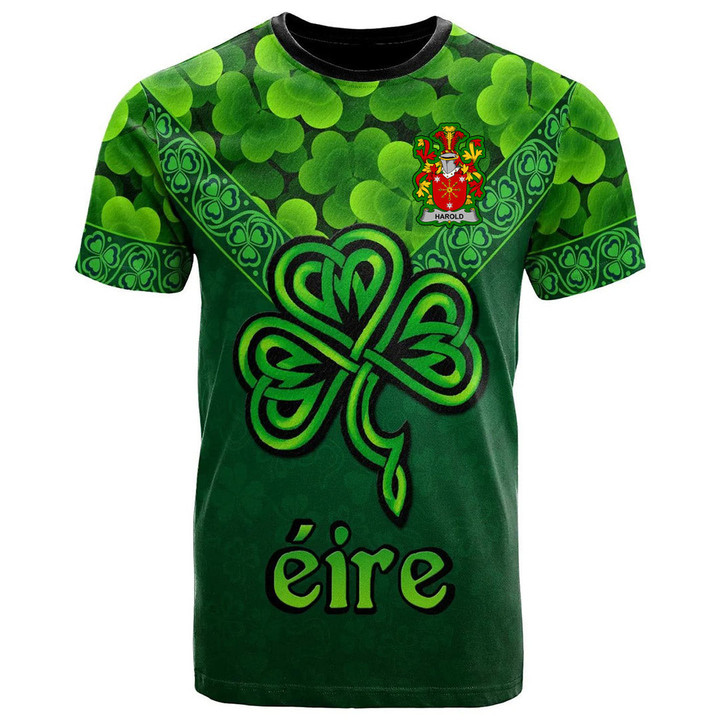 1stIreland Ireland T-Shirt - Harold or Harrell Irish Family Crest T-Shirt - Irish Shamrock Triangle Style A7 | 1stIreland