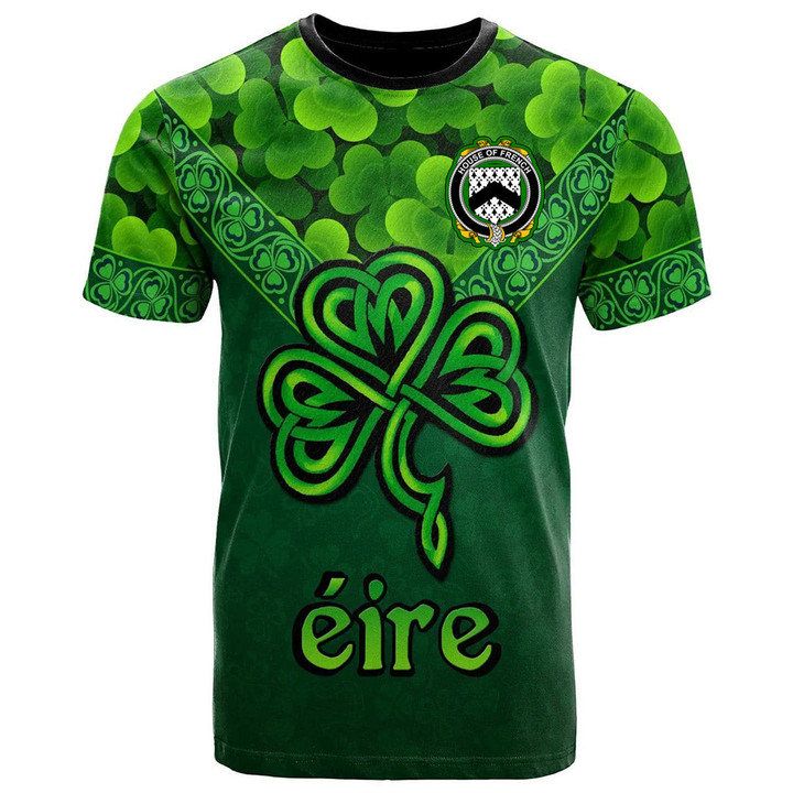 1stIreland Ireland T-Shirt - House of FRENCH Irish Family Crest T-Shirt - Irish Shamrock Triangle Style A7 | 1stIreland