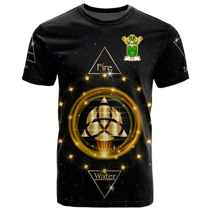 1stIreland Tee - Peter Family Crest T-Shirt - Celtic Wiccan Fire Earth Water Air A7 | 1stIreland
