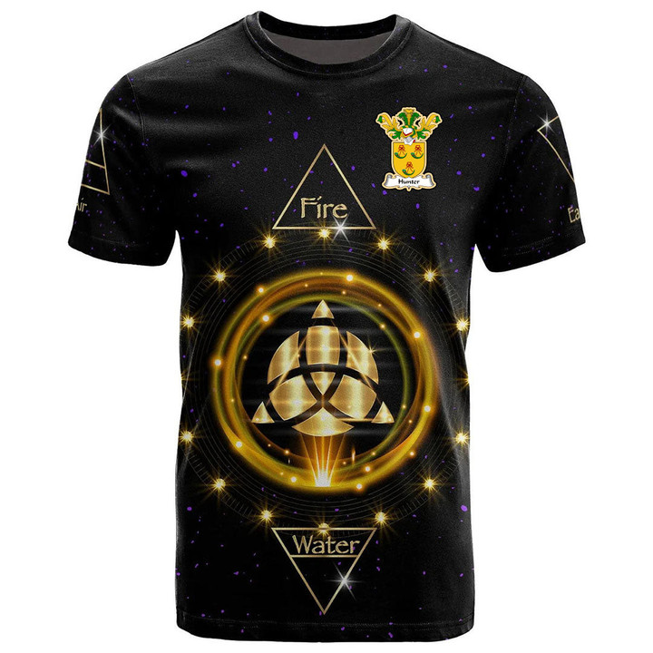 1stIreland Tee - Hunter Family Crest T-Shirt - Celtic Wiccan Fire Earth Water Air A7 | 1stIreland
