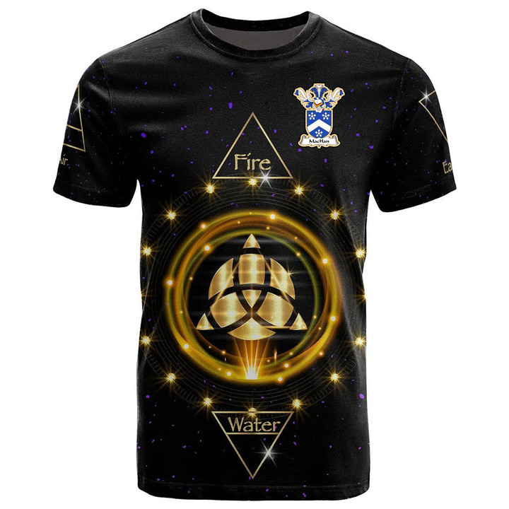 1stIreland Tee - MacHan or MacHann Family Crest T-Shirt - Celtic Wiccan Fire Earth Water Air A7 | 1stIreland