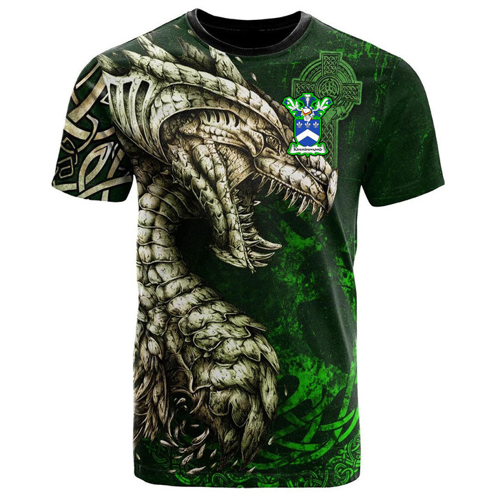 1stIreland Tee - Kinninmond Family Crest T-Shirt - Dragon & Claddagh Cross A7 | 1stIreland