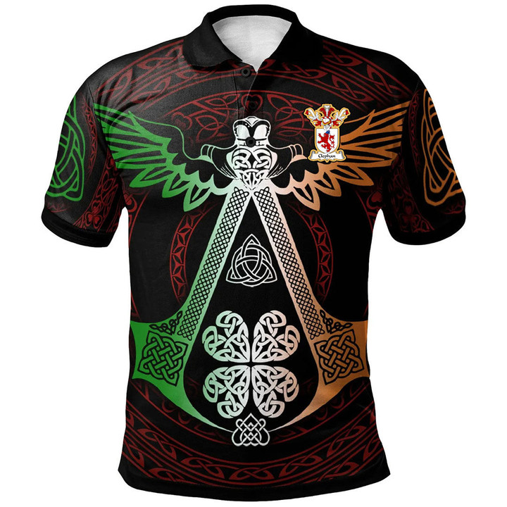 1stIreland Polo Shirt - Clephan or Clephane Family Crest Polo Shirt - Irish Celtic Symbols and Ornaments - Golf Shirt A7 | 1stIreland