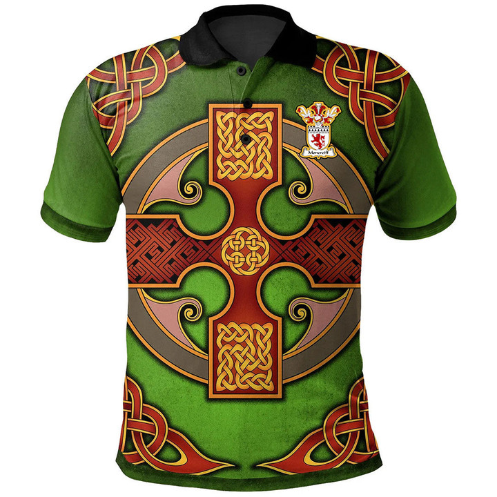1stIreland Polo Shirt - Moncreiff Family Crest Polo Shirt - Vintage Green Celtic Cross - Golf Shirt A7 | 1stIreland