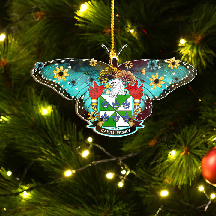 1stIreland Ornament - Cahill American Family Crest Custom Shape Ornament - Blue Butterfly A7 | 1stIreland