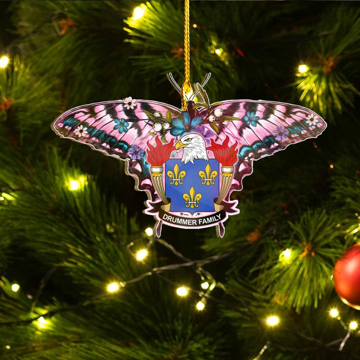 1stIreland Ornament - Drummer American Family Crest Custom Shape Ornament - Pink Butterfly with Flowers A7 | 1stIreland