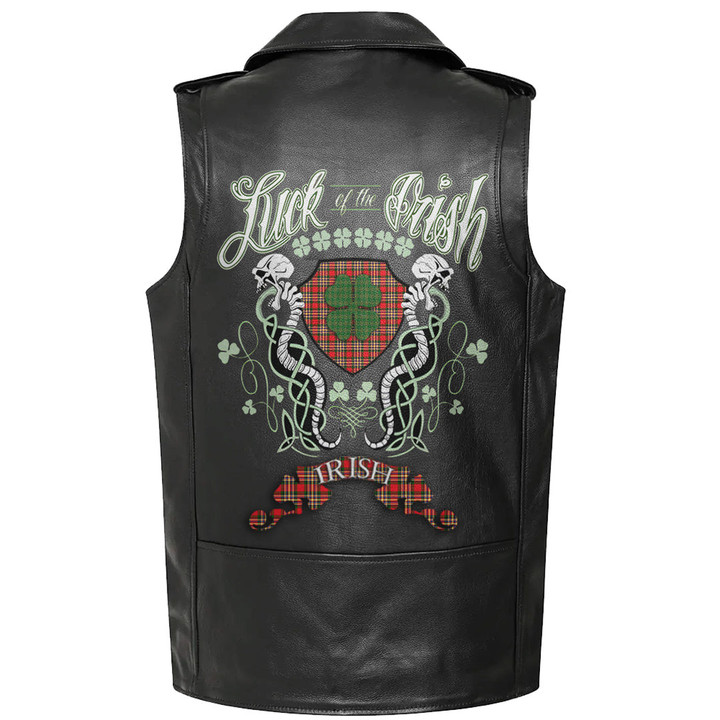 1stIreland Clothing - MacGill Modern Tartan Luck of the Irish Sleeve Leather Sleeveless Biker Jacket A35