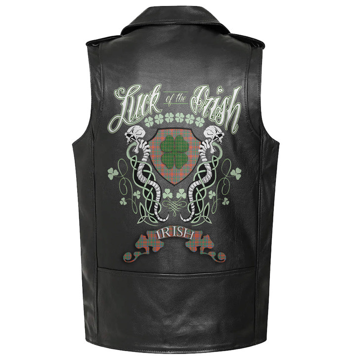 1stIreland Clothing - MacKintosh Ancient Tartan Luck of the Irish Sleeve Leather Sleeveless Biker Jacket A35