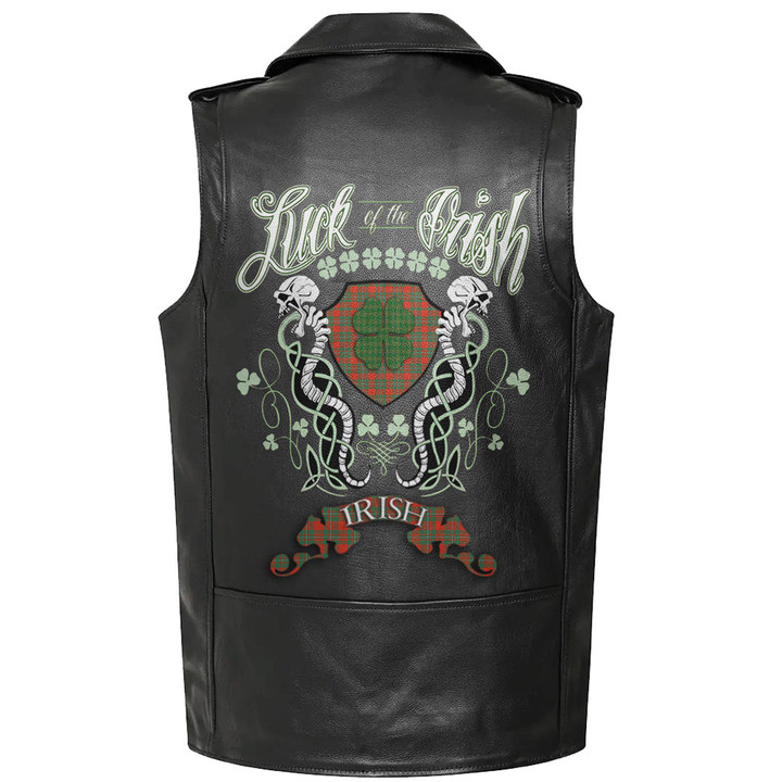 1stIreland Clothing - MacGregor Ancient Tartan Luck of the Irish Sleeve Leather Sleeveless Biker Jacket A35