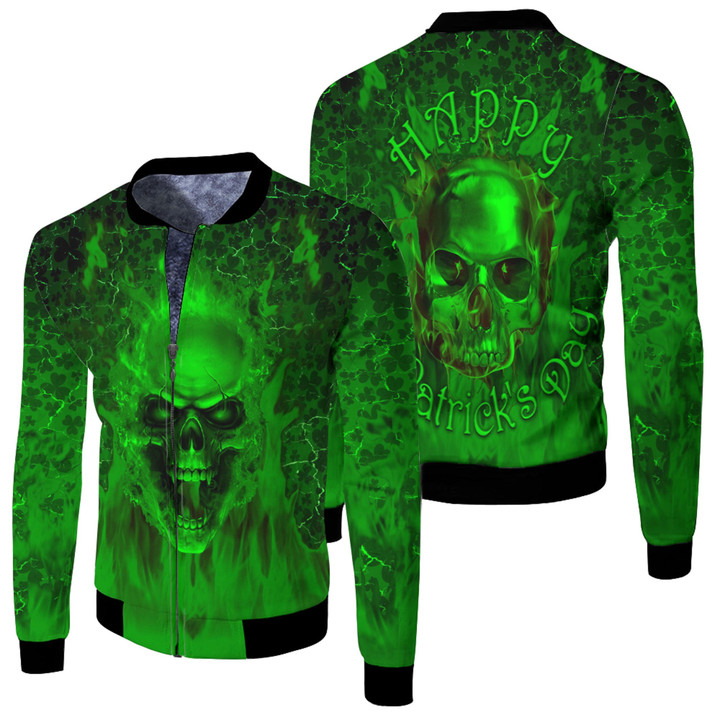 1stireland Clothing - Patrick's Day Skull Fire Skull - Fleece Winter Jacket A95 | 1stireland