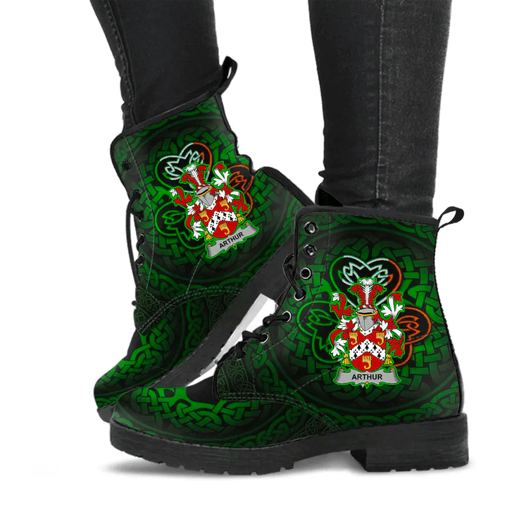 1stIreland Ireland Leather Boots - Arthur Irish Family Crest Leather Boots - Irish Celtic Shamrock A7