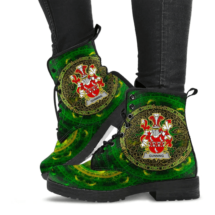 1stIreland Ireland Leather Boots - Gunning or O Gunning Irish Family Crest Leather Boots - Celtic Tree (Green) A7