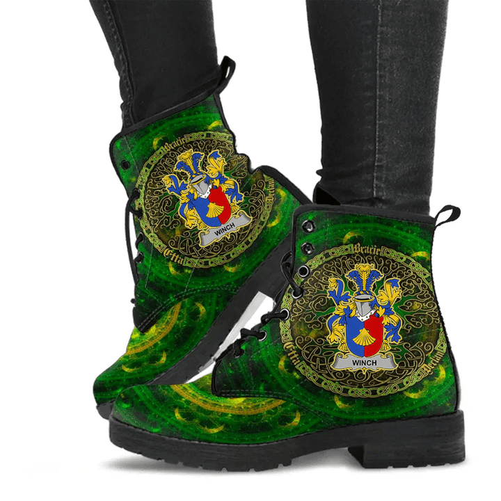 1stIreland Ireland Leather Boots - Winch Irish Family Crest Leather Boots - Celtic Tree (Green) A7