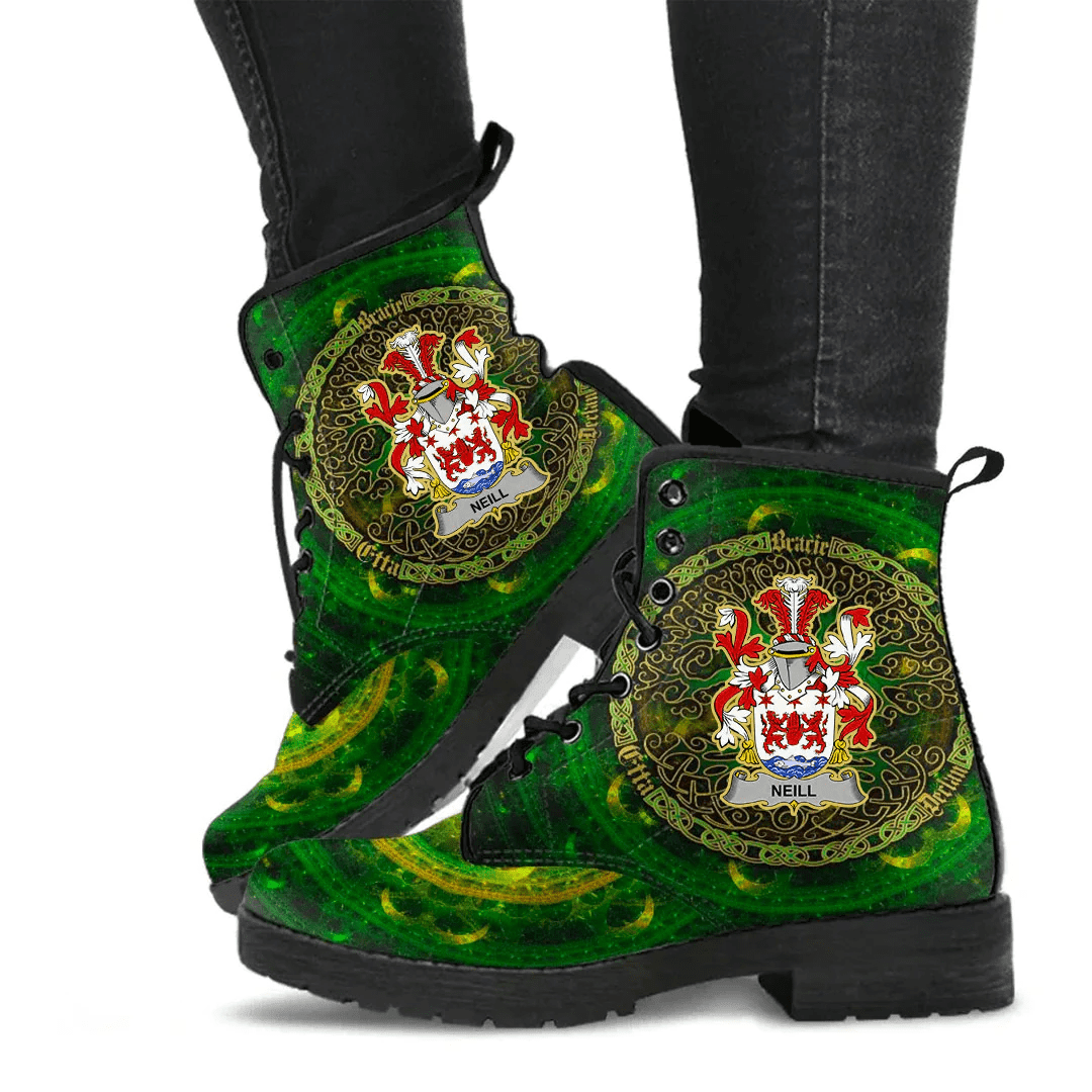 1stIreland Ireland Leather Boots - Neill or O Neill Irish Family Crest Leather Boots - Celtic Tree (Green) A7